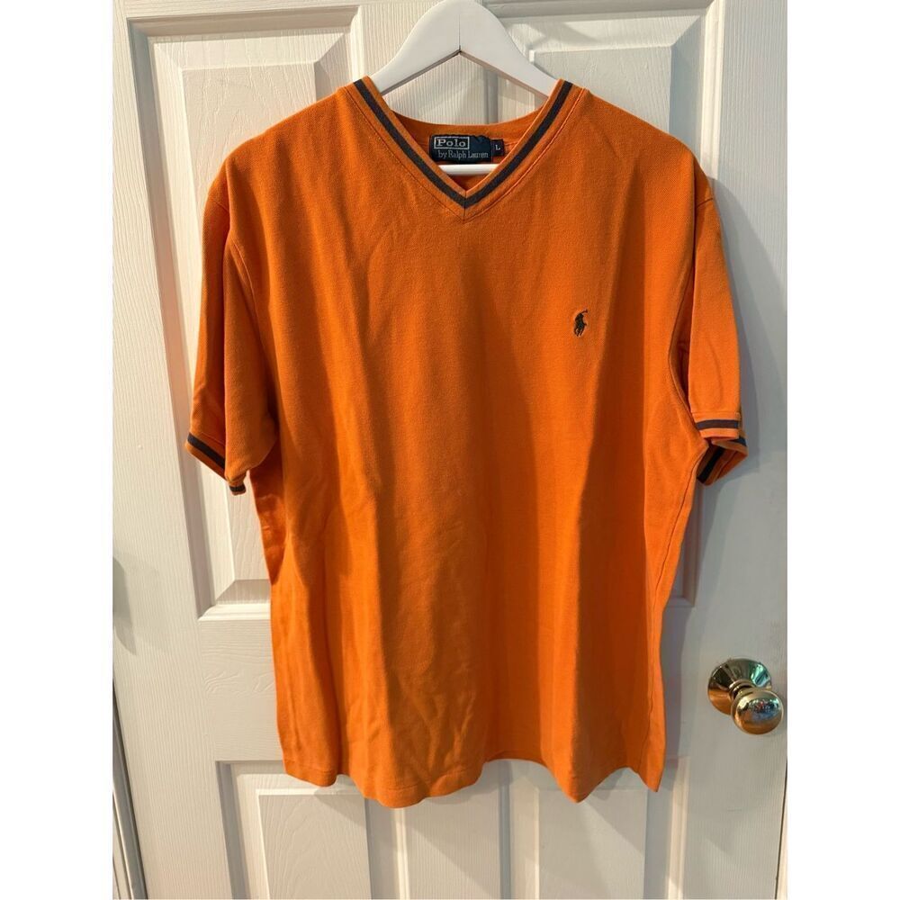 Polo by Ralph Lauren Burnt Orange Collarless Polo Shirt sz L
